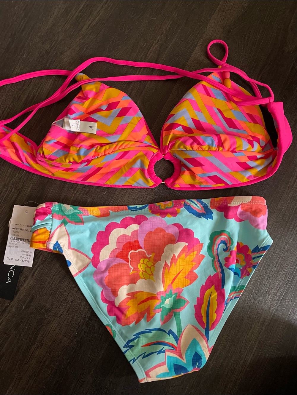 Maaji Bright Pink Bikini Top L with La Blanca NWT Floral Turquoise Bottom 6 - Picture 2 of 6